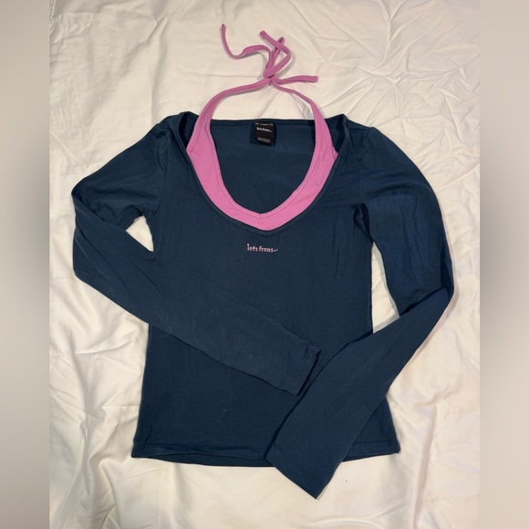 Urban Outfitters Tops - Navy Long Sleeve Top with Pink Halter Detail